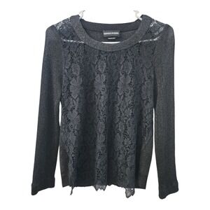 Sonia Rykiel‎ Italy Lace Metallic Knit Sheer Top Long Sleeve Women's Whimsigoth